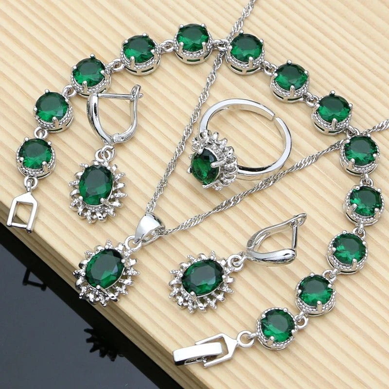 Silver 925 Jewelry Sets for Women Natural Blue Sapphire Stone Fashion Jewelry Gift for Her Party Necklace Sets 7 Colors