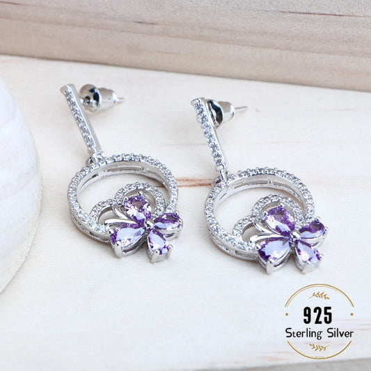 Purple Zirconia Silver 925 Bridal Jewelry Sets For Women Costume Jewellery Bracelets Wedding Rings Earrings Pendants Necklace