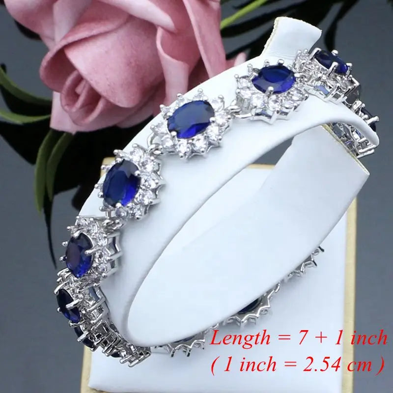 Silver 925 Jewelry Sets for Women Natural Blue Sapphire Stone Fashion Jewelry Gift for Her Party Necklace Sets 7 Colors