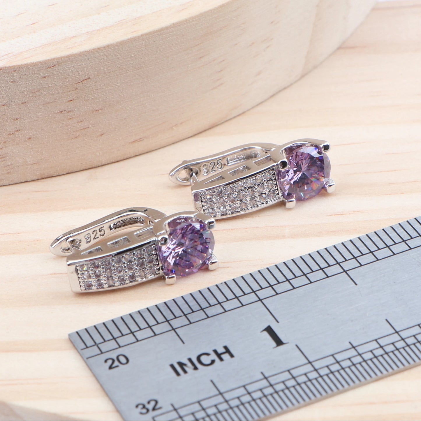 Women Luxury Bridal Jewelry Sets 925 Silver Purple Cubic Zirconia Wedding Costume Bracelet Rings Earrings Pendants Necklace Set