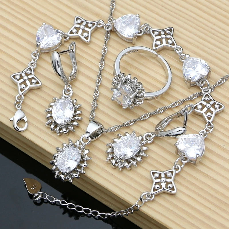 Silver 925 Jewelry Sets for Women Natural Blue Sapphire Stone Fashion Jewelry Gift for Her Party Necklace Sets 7 Colors