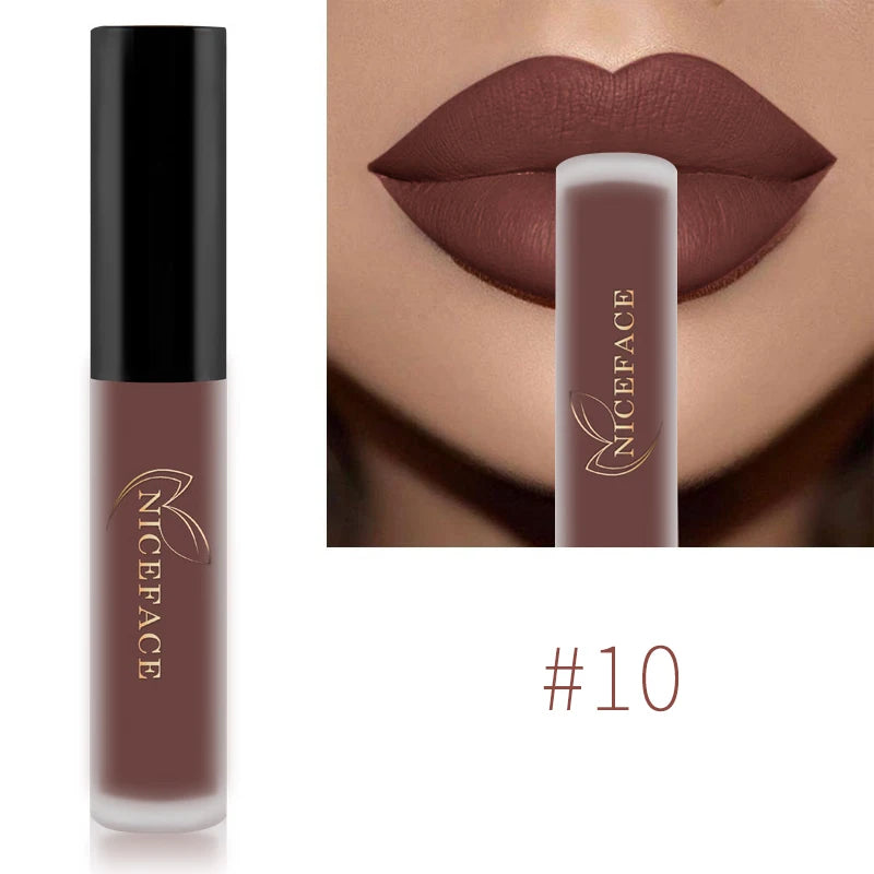 NICEFACE Hot Lip Gloss Waterproof Velvet Nude Matte Liquid Lipstick Cosmetics Lip Tint Cream Pigment Long Lasting For Lip Makeup