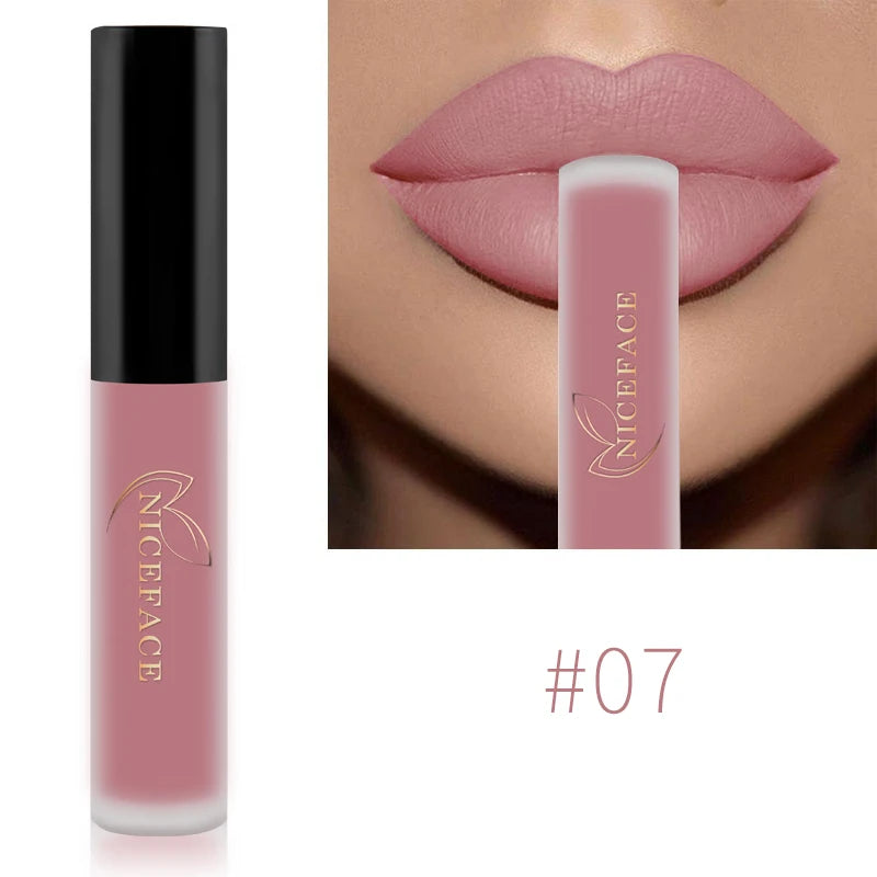 NICEFACE Hot Lip Gloss Waterproof Velvet Nude Matte Liquid Lipstick Cosmetics Lip Tint Cream Pigment Long Lasting For Lip Makeup