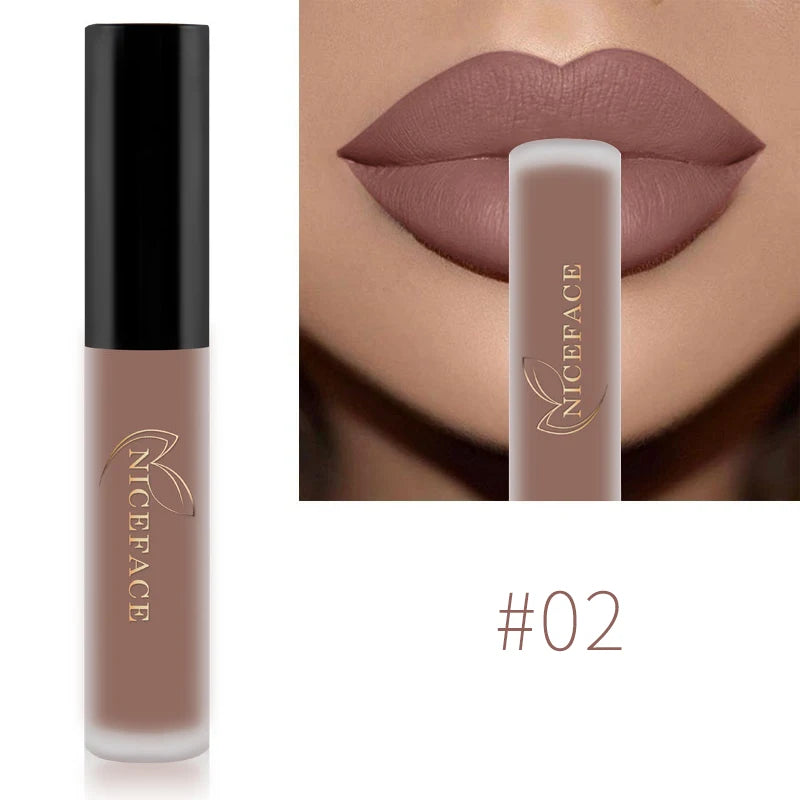 NICEFACE Hot Lip Gloss Waterproof Velvet Nude Matte Liquid Lipstick Cosmetics Lip Tint Cream Pigment Long Lasting For Lip Makeup