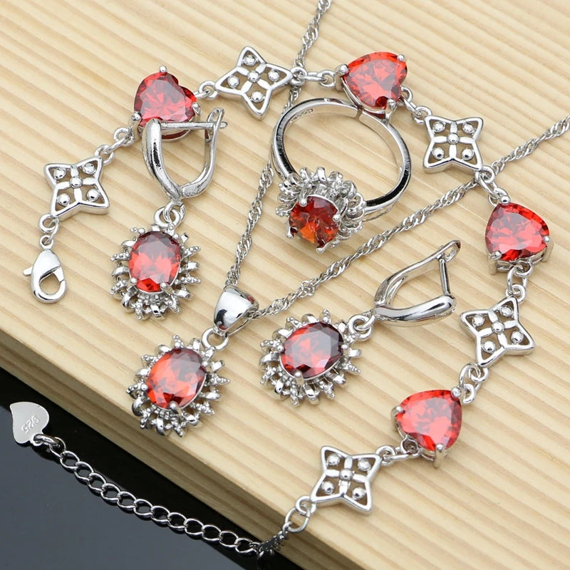 Silver 925 Jewelry Sets for Women Natural Blue Sapphire Stone Fashion Jewelry Gift for Her Party Necklace Sets 7 Colors