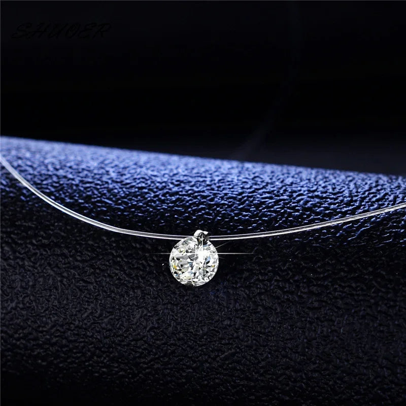 Andara 1ct Moissanite Diamond S925 Sterling Silver Invisible Transparent Fishing Line Clavicle Chain Necklace Women's Jewelry