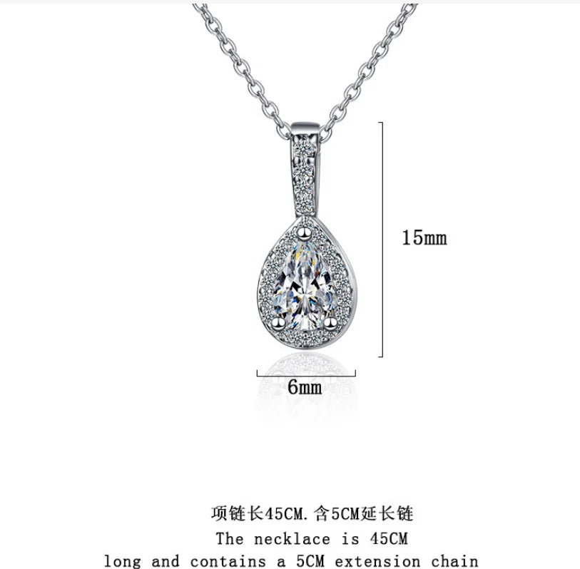 14K White Gold 2 Carat Pear Teardrop Cut D Color Moissanite Diamond Necklace With Certificate Fine Jewelry Wholesale