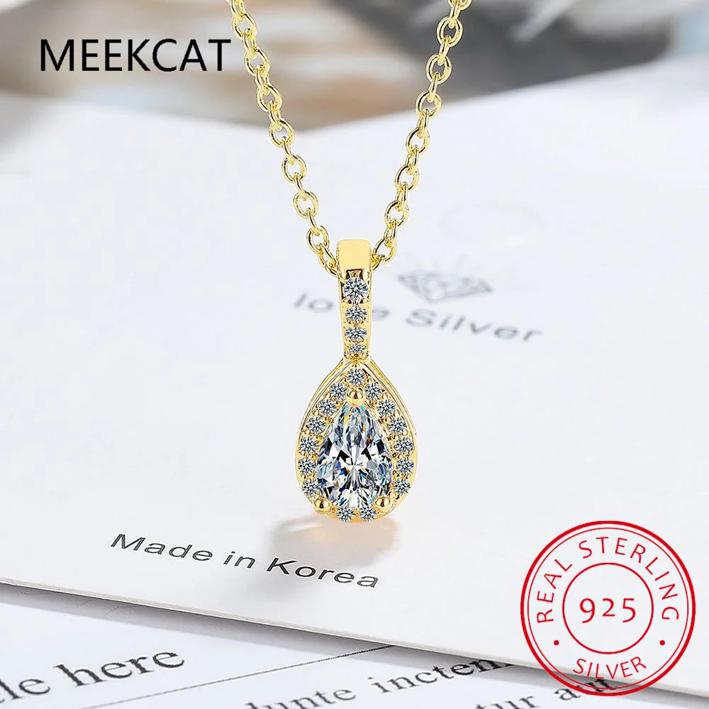 14K White Gold 2 Carat Pear Teardrop Cut D Color Moissanite Diamond Necklace With Certificate Fine Jewelry Wholesale