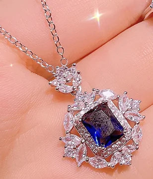 925 Silver Exquisite Square Colorful Treasure Necklace Female Simulation Emerald Pendant Ring Three-piece Jewelry Set Party Gift