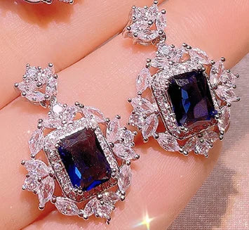 925 Silver Exquisite Square Colorful Treasure Necklace Female Simulation Emerald Pendant Ring Three-piece Jewelry Set Party Gift