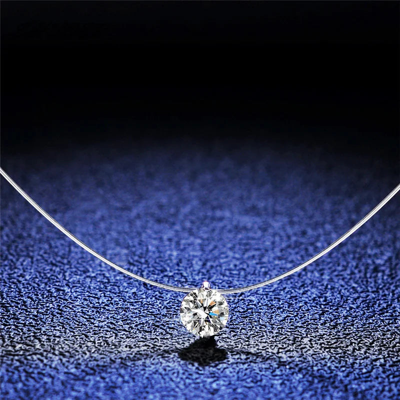 Andara 1ct Moissanite Diamond S925 Sterling Silver Invisible Transparent Fishing Line Clavicle Chain Necklace Women's Jewelry